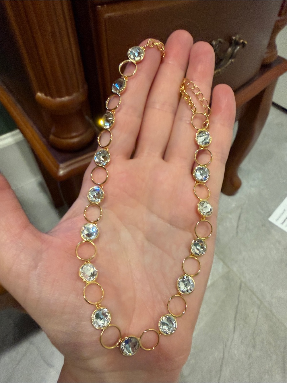 Touchstone Crystal Gold Link Necklace with Clear Crystals